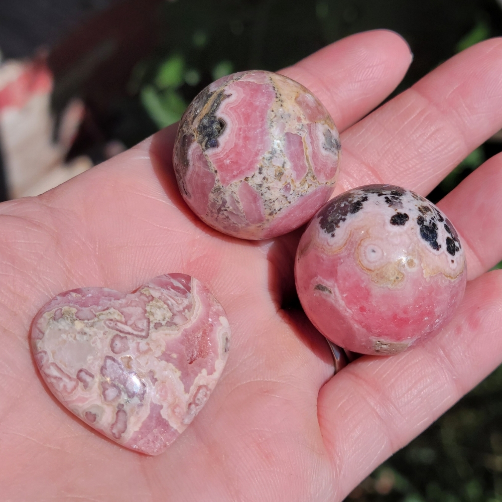 Pink Rhodochrosite Heart and Sphere Set